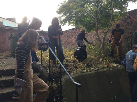 Students Clearing the ground